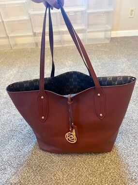 Bebe Trista Faux Leather Tote Bag Deep Burgundy Red